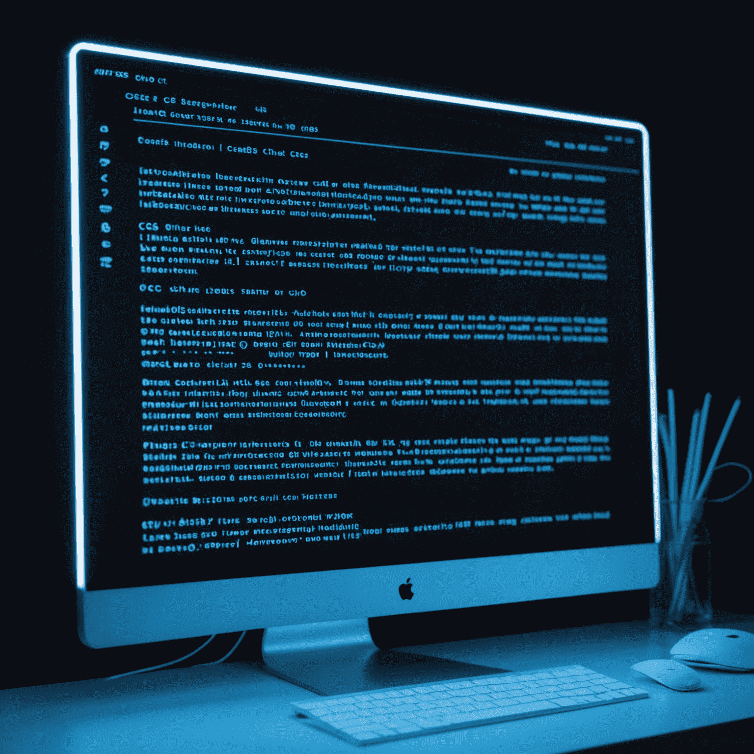 صورة توضيحية لأساسيات CSS تظهر شاشة كمبيوتر عليها كود CSS مع تأثيرات نيون زرقاء